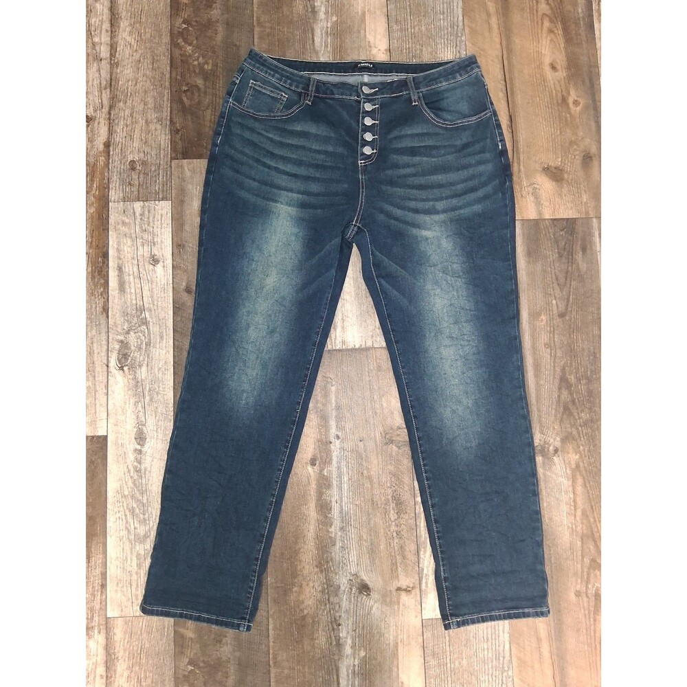 Flamingals Mid-Wash Exposed Button-Fly Straight Leg Denim Jean 3XL Y2K Retro